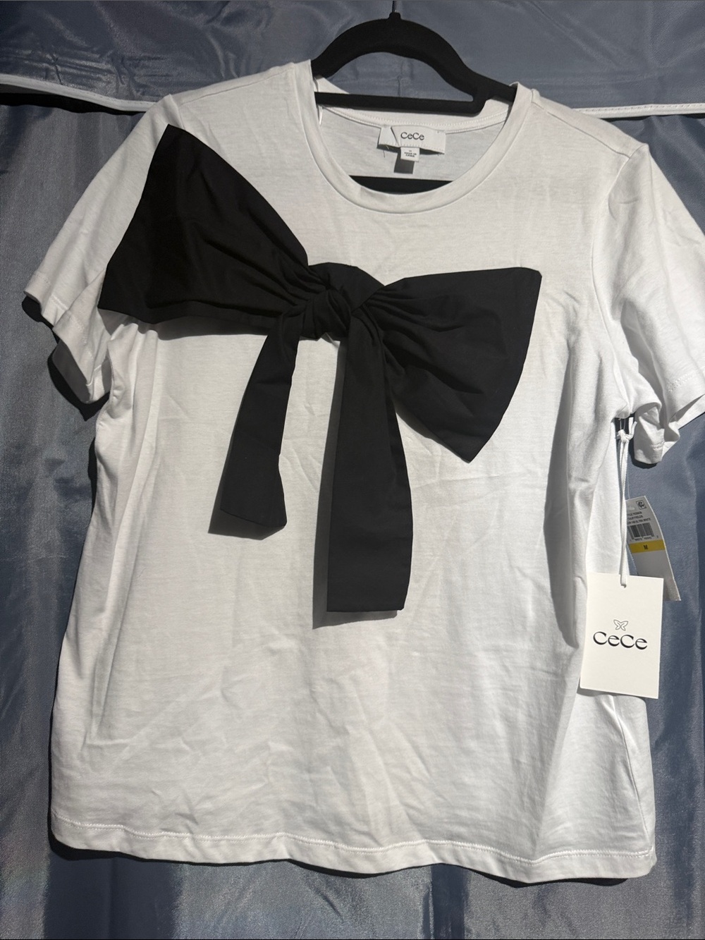 CeCe White Short-Sleeve Tee with Large Black Bow